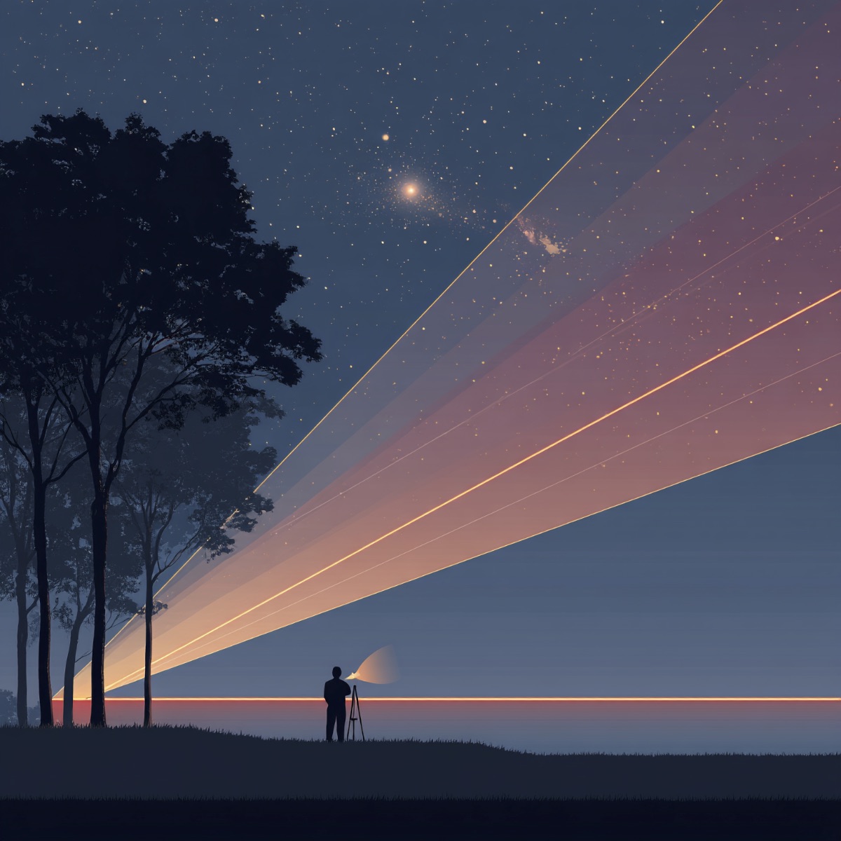 Illustration showing how object size and distance relate to angular size in the sky