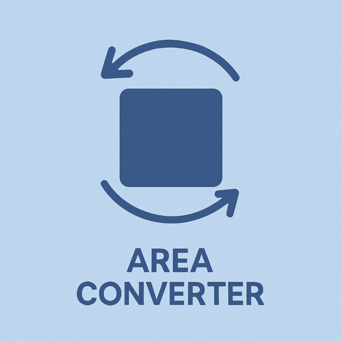 Flat-style illustration of a square symbol with curved arrows around it, representing area conversion, labeled Area Converter