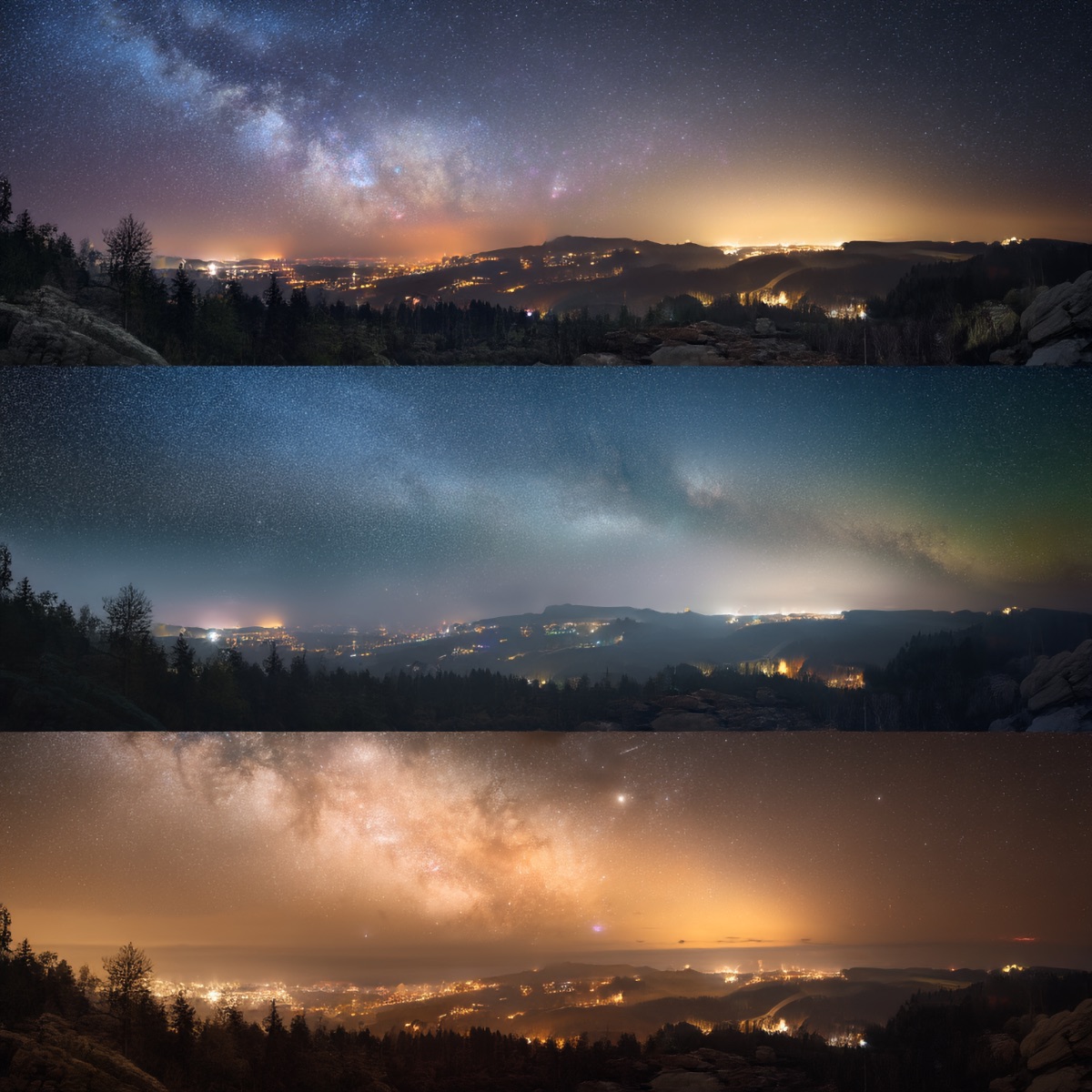 Night sky showing different levels of light pollution