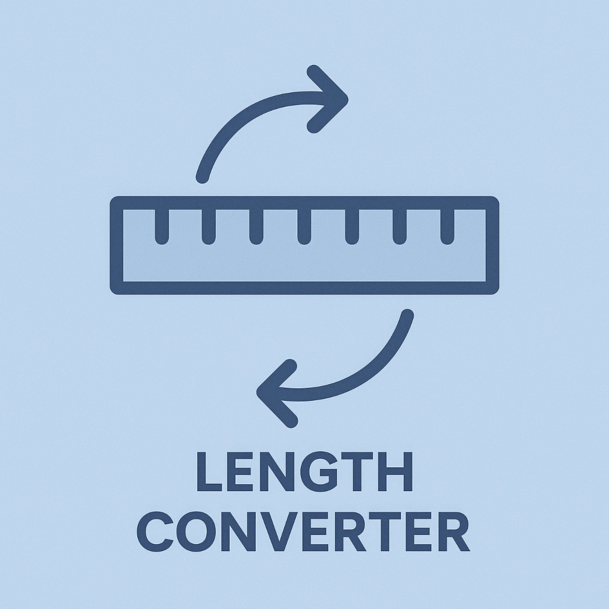 Flat-style illustration of a ruler with curved arrows indicating bidirectional length conversion, labeled Length Converter