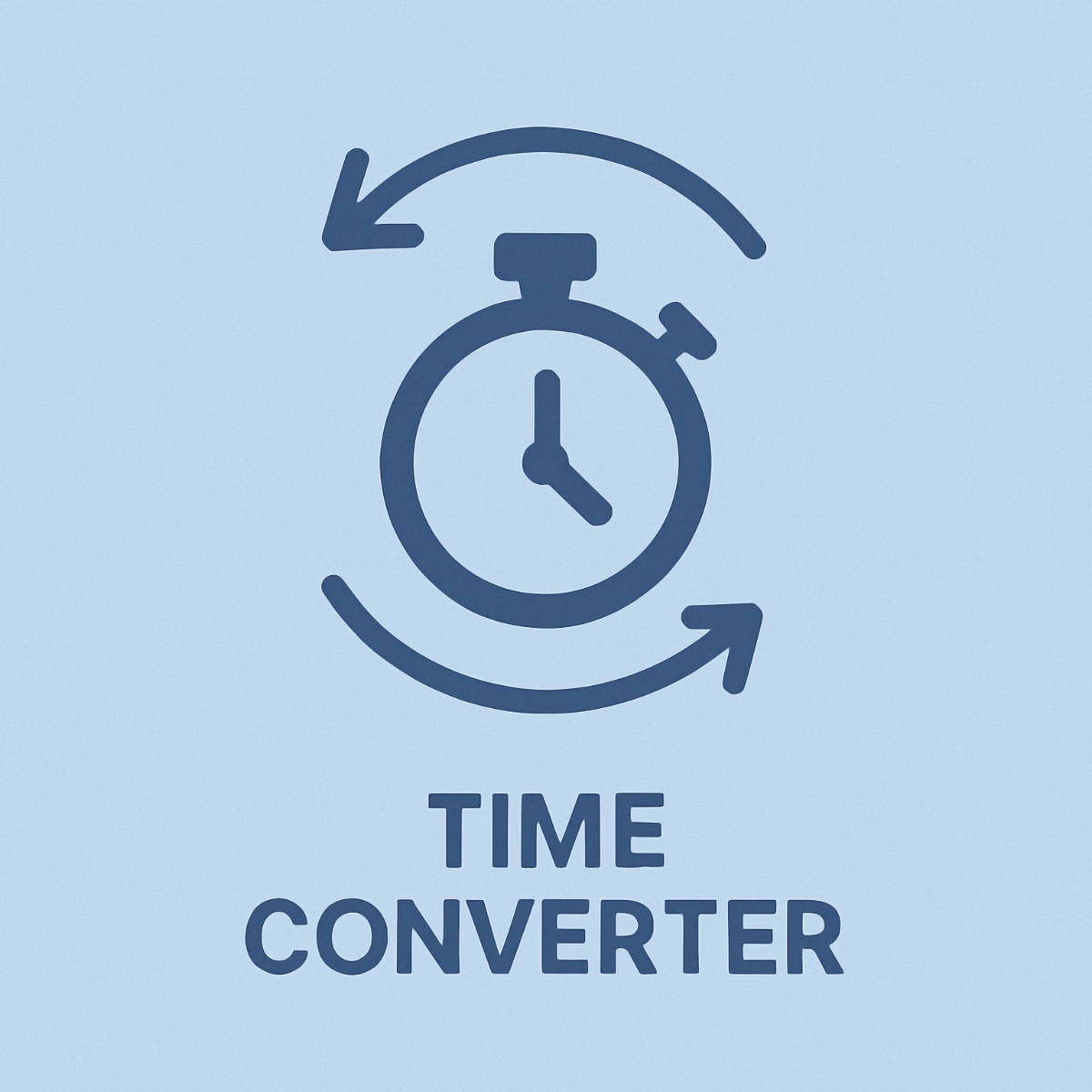 Flat-style illustration of a stopwatch with curved arrows around it, symbolizing time conversion, labeled Time Converter